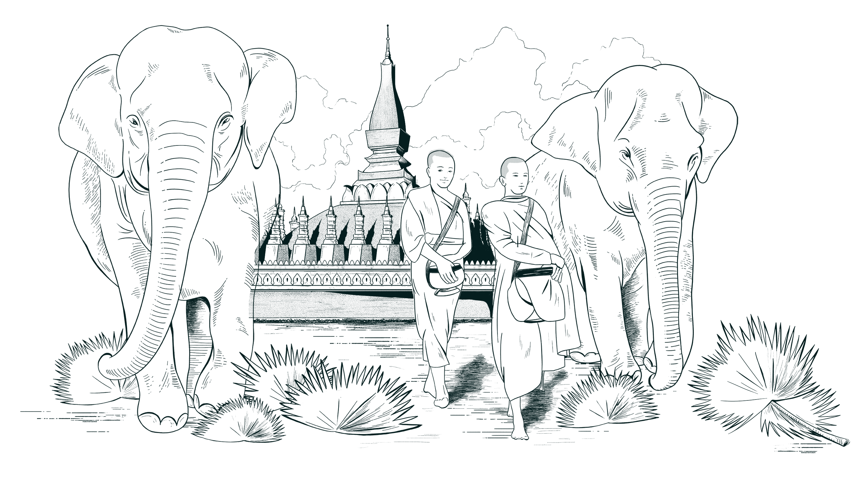 Laos traditional architecture illustration